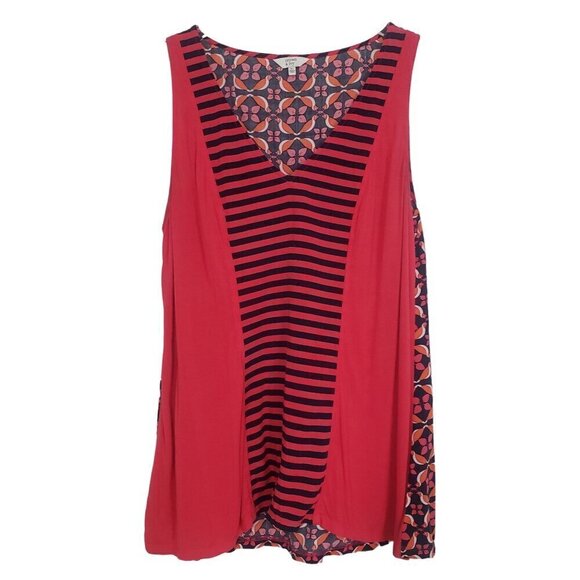 Crown & Ivy Stripe Bird Top Lightweight Sleeveless Blouse Womens Size XL - Picture 1 of 9